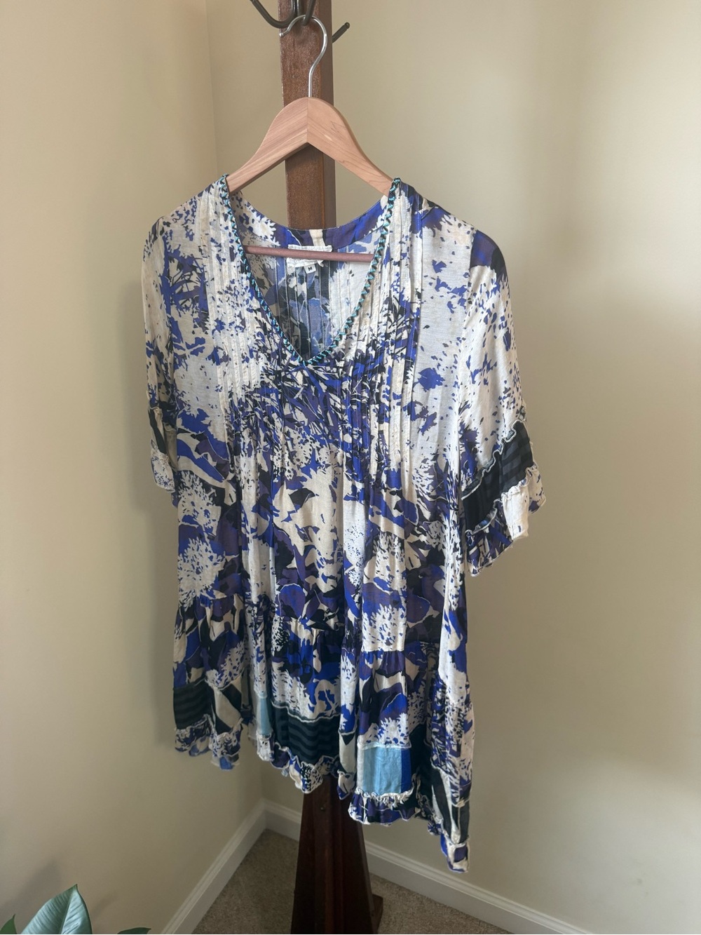 Blue and White Printed Swim Coverup Tunic